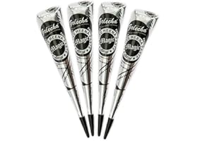 4x FADEDA Golecha Magic FAST HEENA CONE Paste Cones Kegel (schwarz) No Mix, No PPD, 125g (schwarz) Deezee by Golecha
