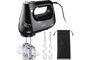 GUALIU Elektrischer Handmixer mit Schneebesen aus Edelstahl,Knethakenaufsatz und Aufbewahrungstasche,Handrührgerät zum Backen von Kuchen, Eiern, Sahne Lebensmittelmixer Küchenmixer (Schwarz)