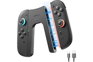 JSAUX Poignée de Chargement pour Switch 2, Manette Magnétique Compatible avec les JoyCon de Switch 2, Jouez Tout en Chargeant avec Indicateur LED & Câble de Charge 1,5m/4,9ft - Noir