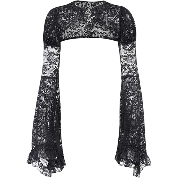 Lace Long Sleeve Top Women L'VOW Women Goth Bolero Lace Crop Top