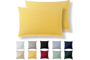 Alreya Juego de 2 Fundas de Almohada 100% Algodón Jersey 50 x 70 cm - Amarillo - Funda de Cojín para Cama - 50x70 cm Fundas de Cojínes de sofá hipoalergénica