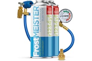 FrostMEISTER 3in1 – Auto-Klimaanlagen-Nachfüllset (2X 400 ml Dose + Schlauch mit Manometer & Adapter) – Ersatzkältemittel, Kompressoröl & Dichtmittel für R1234yf (ab Baujahr 2017)