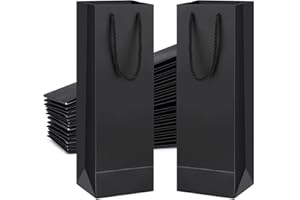 MUXITRABE Sacchetti Regalo Vino 20 Pezzi Borsa Bottiglia di Vino 11x9x35 CM Borsa Portabottiglie Borsa Regalo in Carta con Maniglie per Compleanni Aanniversari(Nero)