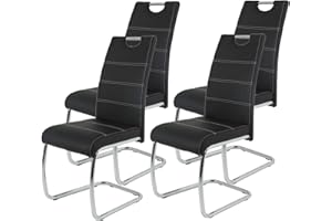 ‎HELA TISCHE Hela Tische 4er Set Schwingstuhl, Küchenstuhl Flora, Kunstleder Schwarz, Griffmulde, Metallgestell verchromt, 42x57x98 cm