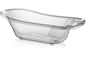 MUDDY HANDS Large 50 Litre Aqua Clear Transparent Baby Bath Tub with Drainage Plug BPA Free (Clear)