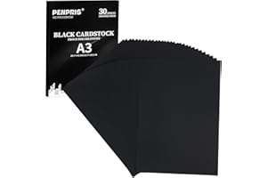 PENPRIS 300gsm Schwarzer Kartonpapier - 30 Blatt A3 Schweres Papier dickes Papier Dickes Papier - zum Drucken für, DIY Kartenherstellung, Einladungen, Postkarten, Visitenkarten PAC01BK030