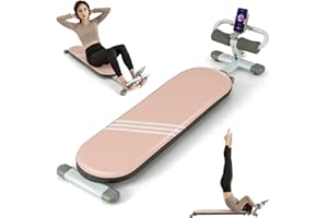 GYMAX Banc Musculation Plat pour Fitness, Longueur Régable 120-137 CM, Inclinaison Régable de Support des Pieds à 3 Niveaux, pour Entraînement des Abdominaux et des Jambes, avec Porte-Téléphone