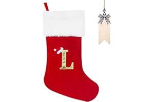 VIDILLO Weihnachtsstrumpf Personalisiert 50cm Großer Nikolausstrumpf mit Buchstaben Plüsch Stockings Hängender Weihnachtsmann mit Namensschild Ornamente Weihnachtsdekorationen für Weihnachtsbaum und Heim (L)