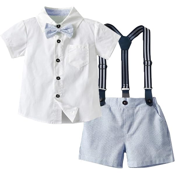 FYMNSI Completo Bambino Per Matrimonio E Cerimonie - Camicia, Pantaloni E Bretelle - Taglie Da 6 Mesi A 5 Anni
