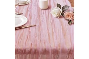 AlaTyche Pink Cheesecloth Table Runner, 90×300cm Rustic Gauze Fabric Boho Table Runner, Spring Sheer Tablecloth for Events Wedding Hoilday Banquet Party Birthday Bridal Decorations