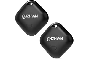 CHZHVAN Key Finder, Wallet Tracker Works with Apple Find My (iOS only), Replaceable Battery, Water-Resistant, Bluetooth Item Finder for Bags, Luggage, Pets & Backpack (Black, 2 Pack)