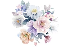 Colexy Fiori Peonia e Grandi Adesivi Murali, Fiore Adesivo Da Parete Decorazione Per Soggiorno Rosa, Adesivi Murali per Camera Da Letto, Decorazione Murale Soggiorno, 44x42cm (D)