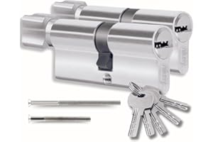 GÉNÉRIQUE Lot de 2 cylindres 45/45 mm avec bouton – 4 vis – 10 clés incluses – Montable facilement – Clé universelle pour tous les cylindres – Longueur 90 mm
