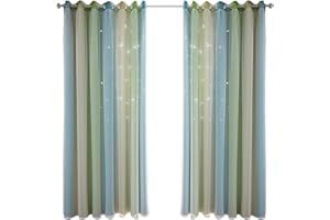 Nyescasa Doppelter Hohler Sterne Vorhänge Doppelschicht Sterne Vorhänge Für Kinder Mädchen Schlafzimmer Bunte Kinderzimmer mit Voile Kinder Gardinen Verdunkelungs Vorhänge (Grün 53" B x 63" H)