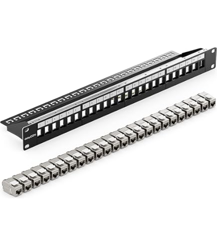 HB-DIGITAL 4-poorts patchpaneel, patchveld, verdelerveld, 1HE 4x CAT 6a RJ45 Keystone Jack module, GHMT gecertificeerd, volledig afgeschermd STP 10 Gbps, compatibel met installatiekabel, netwerkkabel