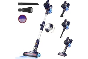 TASVAC 22000Pa Akku Staubsauger, Staubsauger Kabellos mit Knickgelenk, Vacuum Cleaner Akkusauger, 40 Min Laufzeit, 6 in 1 kabelloser Staubsauger Stielstaubsauger für Hartböden Teppich Tierhaare