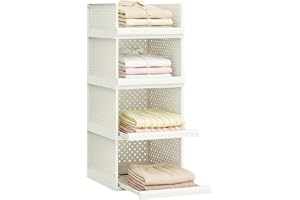 Klädförvaringslådor 4-pack, Stapelbara förvaringslådor för Garderob | vita Plastlådor, Perfekta för Köksskåp, Badrumsskåp, 32,5 cm x 42,5 cm x 81,5 cm