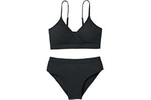 NAIYAFLY Girl's 2 Piece Swimsuit Solid Spaghetti Ribbed Bikini Sets Crop Top Brazilian High Waisted Beach Bathing Suit Swimwear for Teen Kids 8 9 10 11 12 13 14 Years