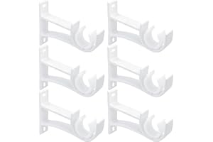 GUDUI Curtain Rod Bracket, Heavy Duty Curtain Pole Brackets 6 Pack Curtain Hooks Holders for 1 to 1.2 inch Drapery Rods, Easy to Install, White