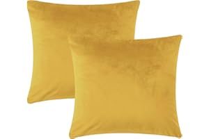 AMEHA Velvet Cushion Covers 45 x 45 cm Set of 2 Square Throw Pillow Cases Decorative Bedroom Cushion Covers for Sofa Living Room Car with Invisible Zipper (Ochre, 18 x 18 Inch)