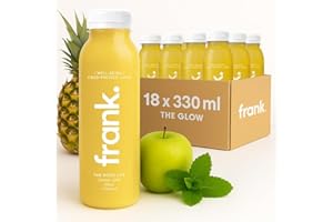 ‎FRANK JUICE FRANK JUICE THE GOOD LIFE – kaltgepresster veganer Saft | 18 x 330 ml | Aus Fruchtsäfte & Gemüsesäfte mit Ananas, Apfel und Minze, inkl. EINWEG-PFAND 4,5€