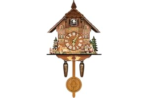 Allayu Reloj de Pared Antiguo con Alarma oscilante, Reloj clásico Atemporal Tradicional de la Selva Negra, Reloj de Cuco de para Madera, CL010
