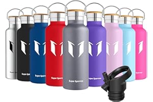 ‎SUPER SPARROW Super Sparrow Butelka na wodę ze stali nierdzewnej - 350 ml / 500 ml / 620 ml / 750 ml / 1L - Izolowana próżniowo metalowa butelka na wodę - Kolba bez BPA ze słomką do pracy, siłowni, podróży, sportu