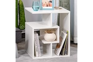 BAKAJI Libreria Bassa Scaffale 4 Ripiani in Legno MDF Tavolino Caffè Laterale Divano Design Moderno Arredamento per Soggiorno Salotto Casa o Ufficio Dimensione 45 x 40 x 55 cm (Bianco)