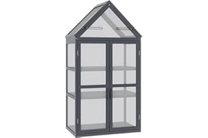 Outsunny Frühbeet Pflanzenbeet mit 3 Ebenen, aufklappbarem Dach wetterfest Mini Gewächshaus mit Doppeltüren Treibhaus aus Holz Polycarbonat Natur 70,5 x 42 x 132 cm