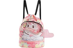 Sac de Sport Diyxisk avec Cordon Sèche-Humide, Tissu Réglable pour Enfant à la Piscine, à la Plage, en Voyage (Rose)