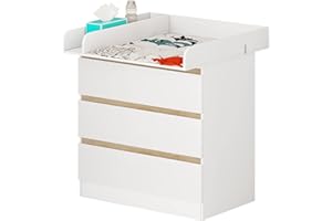 WOLTU Table à Langer avec 3 tiroirs Meuble à Langer pour bébé en aggloméré et MDF,Blanc WT002+WT003