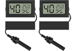 DORHEA 2PCS Mini Digital Thermometer Hygrometer Temperatur Luftfeuchtigkeit Monitor mit externen Fühler LCD Monitor Indoor Outdoor Messgerät für Auto Gewächshaus Haus Büro Wohnzimmer -schwarz