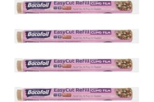 BBLISS 4 x EasyCut Cling Film Refill Rolls Wrapping Freezing Microwaving | Convenient and Durable Kitchen | The Perfect Kitchen Essential | 350mm x 60m | Total 240m of Clingfilm