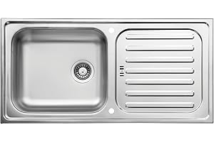 Respekta Riverside Lavello in acciaio inox/Lavello da incasso a 1 vasca da 100 x 50 cm/Lavello in acciaio inox con sgocciolatoio adatto a basi da 60 cm di larghezza