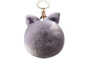 GENERIC PULABO Pompon Fluffy Femmes Lapin Oreille Fausse Fourrure Balle Porte-clés Sac Porte-clés Gris utile et Durable rentable