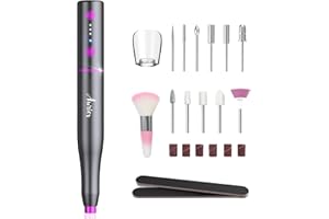 Electric Nail Files, Auriox Cordless Portable Nail Drill, Professional Rechargeable Electric Nail Drill Machine with Ceramic Nail Bit, Portable 25000 RPM Manicure Kit for Acrylic Nails