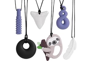 ORUZA 6 Stück Sensory Kauen Halskette, Silikon Kaukette für Autistische Kinder, Zahnen, Angst, Beißen Bedürfnisse, ADHS, Oral Motor Chewy mit Verstellbaren Schnalle für Baby Jungen Mädchen