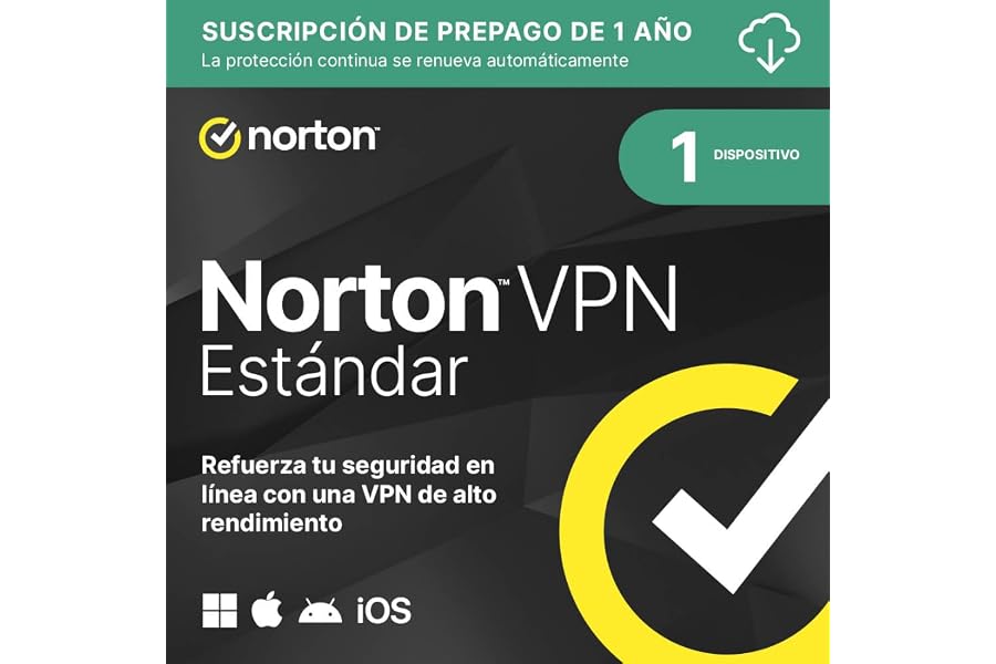 Norton VPN Estándar 2026 |VPN ilimitada 1 Dispositivo| 1 año de suscripción con renovación automática| Descarga digital