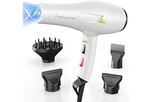 Dekuri Phon Capelli Asciugacapelli Professionale 2000W con Tecnologia Ionica, Asciugatura Rapida e Delicata, Ideale per Ricci e Lisci, con Diffusore, Ugelli Styling e Pettine, Bianco