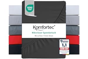 ‎KOMFORTEC Komfortec Mikrofaser Spannbettlaken 160x200 cm – Weiches Spannbetttuch mit Rundumgummi – Fitted Sheet für Matratzen bis 30 cm – Anthrazit – Oeko-Tex – Pflegeleicht & Hautfreundlich – 90g/m²