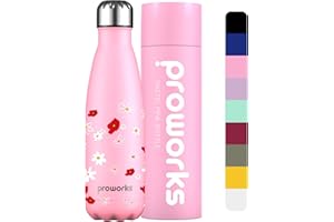 PROWORKS 1 Litre Bottiglia Acqua in Acciaio Inox, Senza BPA Vuoto Isolato Borraccia Termica in Metallo per Bevande Calde per 12 Ore & Fredde 24 Ore, Borraccia Sport, Lavoro e Palestra 1000ml