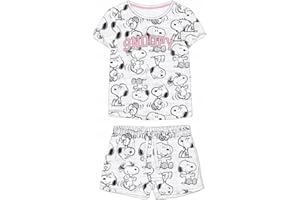 eplusm Mädchen Schlafanzug Kurz Zweiteilig 100% Baumwolle - Kinder Pyjama Freizeitanzug Shorty Set mit Motiven im Stil von Snoopy Gr. 98-176cm