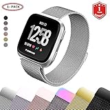 FunBand für Fitbit Versa Armband,Luxus Milanese Edelstahl Wrist Strap Band Ersatz Armbanduhr Uhrenarmband Schlaufe Armbänder mit Starkem Magnet-Verschluss und Metallschließe für Fitbit Versa