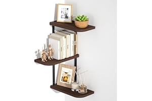 Love-KANKEI Corner Shelf, 3 Tiers Rustic Wood Floating Shelves for Bedroom, Living Room, Bathroom, Kitchen and Office etc,Dark Walnut