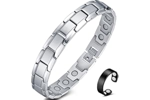 Vicmag Herren Magnetarmbänder Titanstahl Magnet Armband Ultra Stark Doppelreihig 3500 Gauss Armband Brazaletes mit Einstellwerkzeug & Schmuck Geschenkbox (einreihig Silber)