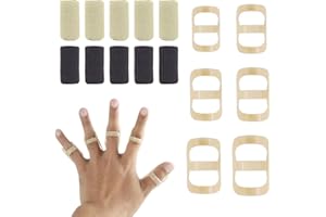 KOLZEMV Lot de 16 attelles ovales pour doigts et manchons, protege doigt, 6 attelles ovales graduées et 10 manchons pour déclencheurs, maillet, arthrite et redressement – Tailles 5/6/7/8/9/10