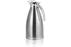 lyrlody Jarra de Café Térmica de Acero Inoxidable con Tapa/Termo de Vacío de Doble Pared/retención de Calor de 12 Horas 1,5-2 litros(2L-Plata)