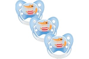 dentistar Silikon Schnuller 3er-Set - Größe 1 Schnuller 0-6 Monate - Zahn- & kieferfreundlicher Nuckel mit Dental-Stufe – BPA-frei – Made in Germany - Fuchs, Hellblau