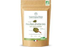 Feuilles d’Ortie Bio en Poudre | Circulation, Détox, Vitalité et Bien-être Articulaire | Riches en Silicium pour Cheveux et Ongles | 100% Pures et Séchées Lentement | 100g | Made in France | Terravita