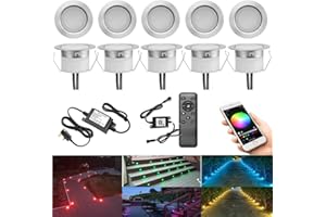 GEYUEYA Home WiFi Led Decking Lights RGB Waterproof IP67 Multicolor Ø45MM 12V WiFi Function LED Deck Lights with Remote Control for Terrace/Path/Garden-10 Pack